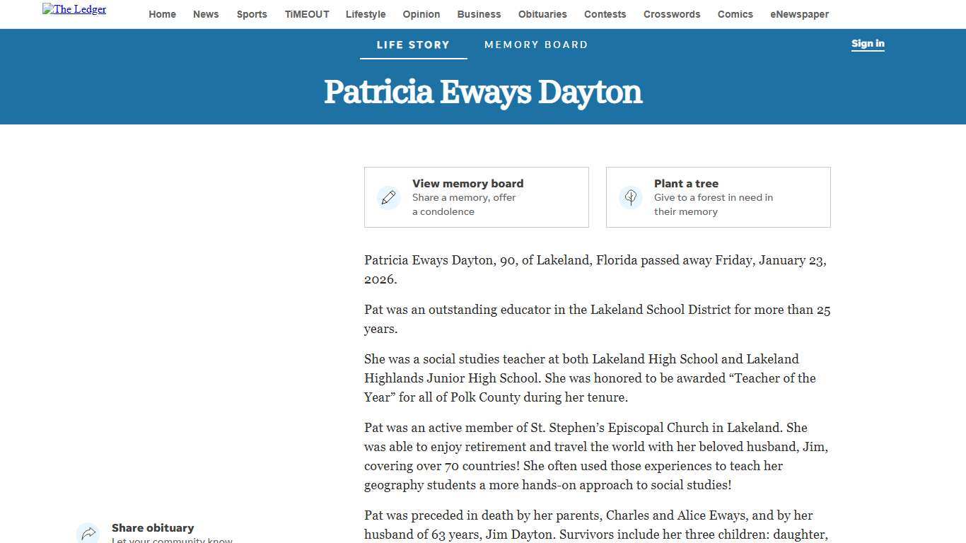 Patricia Eways Dayton Obituary - The Ledger